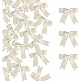 Meseey 50 Pcs 2.5 Inches Twist Tie Grosgrain Ribbon Bows Pretied Premade Craft Bows for Treat Bags Gift Wrapping Basket Wedding Baby Shower Brithday Christmas Party (2.5", Ivory)