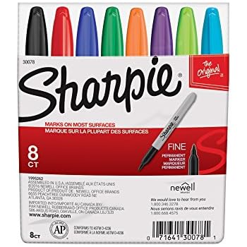 Sharpie 30078 Permanent Markers, Fine Point, Classic Colors, 8 Count