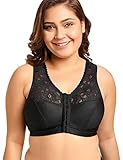 Delimira Women's Front Closure Full Coverage Wirefree Racerback Lace Plus Size Bra Black 40D