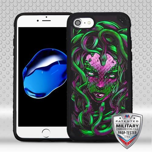 ShopAegis - [ART DESIGN] [Green/Purple] Madam Medusa Greek Snake God/ 0.3 mm Bumper Guard Protection Phone Cover Case for Apple iPhone 8/7