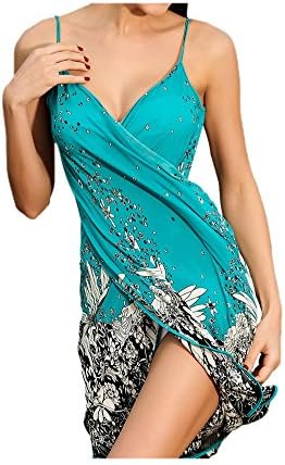 ARJOSA Womens Bikini Cover Up Beachwear Spaghetti Straps Short Dress (Blue Green)
