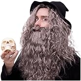 Happy Hippo Long, Gray Wizard Wig and Beard Set: Halloween Costume Wig For Men; Merlin; Mens Wig, Wigs For Men