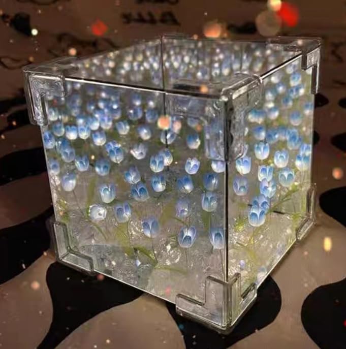 ONEVER 2-in-1 Mirror Tulip Night Lamp, Rectangle LED Tulip Light, Romantic Mirror & Decorative Lights for Women, Girls, Friends Gifts (Pink)