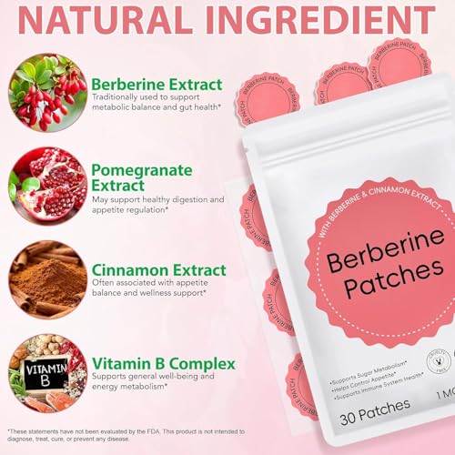 Berberine Patches, Berberine Support Patches with Berberines & Cinnamon Extract, Vegan, Helps Support Metabolism & Energy Levels (1 Pack)