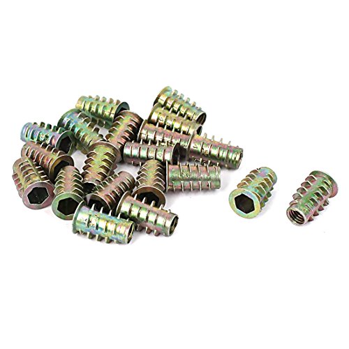 Uxcell a16011400ux0237 Furniture Hex Drive Head Threaded Insert Nut M6x17mm for Wood (Pack of 20)