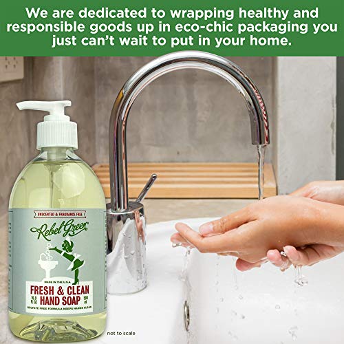 Rebel Green Fresh and Clean Liquid Hand Soap, 4 Pack, Natural, Sulfate-Free, and Hypoallergenic Hand Soap - 16.9 Ounce Pump Bottles, Unscented
