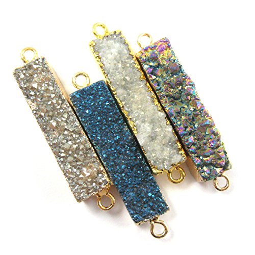 Druzy Agate Bar Pendant, Long Rectangle Bar Connector Pendant, Druzy Nature Stone Gold Plated -41mm (Grey)