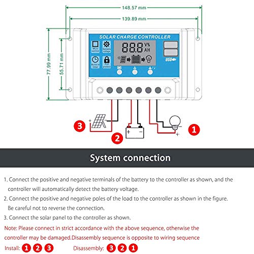 Linkhood Solar Charge Controller, Dual USB Port Solar Panel Battery Intelligent Regulator, Multi-Function Adjustable LCD Display Street Light Controller, 12V24V 30A - Thumbnail 4