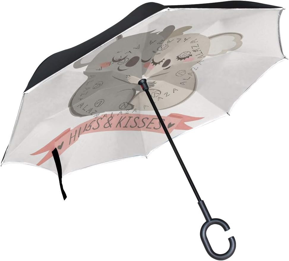Reverse Umbrella Cartoon Koala Hugging Windproof Anti-UV for Car Outdoor Use