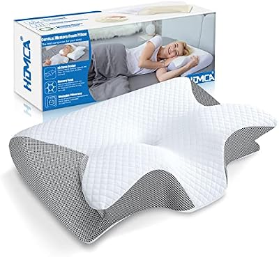 Cuscino Cervicale 2 in 1 Memory Foam per Dormire,Grigio,60x40x12/14cm