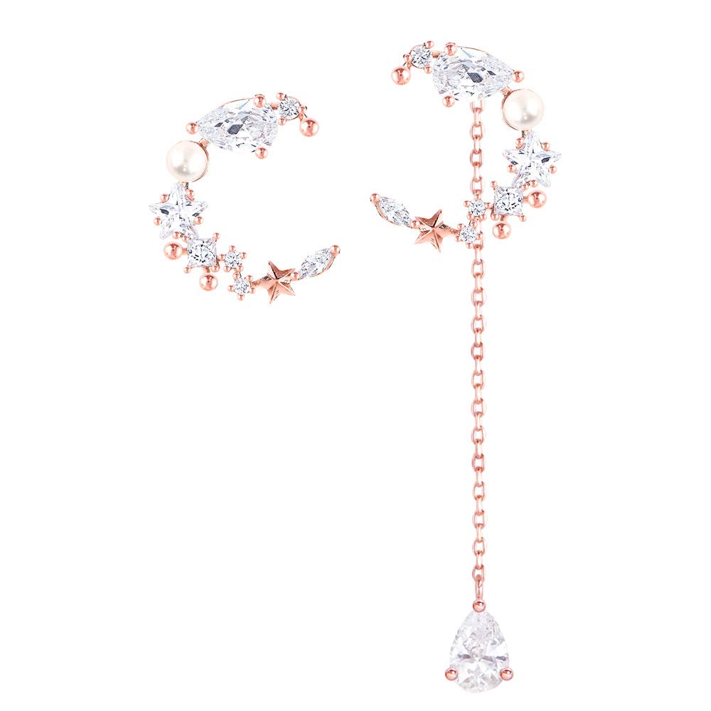 Crescent Moon Stars Goddess Luna 14k Rose Gold Plated Necklace