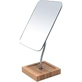 YEAKE Flexible Gooseneck Bamboo Vanity Makeup Mirror,360&deg;Rotation 8" Large Frameless, Folding Portable Table Desk Mirror with Stand for Bathroom Shaving Make Up, Rectangle
