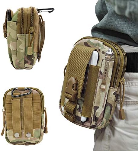 8bees Tactical Molle Pouch Multi-Purpose Compact EDC Utility Gadget Belt Waterproof Nylon Camo Bag with Cell Phone Pack Gear Tools Organizer