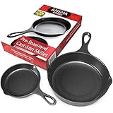 Pre-Seasoned Cast Iron Skillet 2 Piece Set (12.5 inch &amp; 8 inch Pans) Best Heavy Duty Professional Restaurant Chef Quality Pre Seasoned Pan Cookware Set - Great For Frying, Saute, Cooking Pizza &amp; More