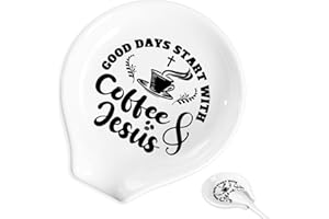RAOSIME Coffee Spoon Rest and Spoon,Funny Coffee Quote Ceramic Coffee Spoon Holder-Station Decor Coffee Bar Accessories-Gifts for Coffee Lovers (Good Days)