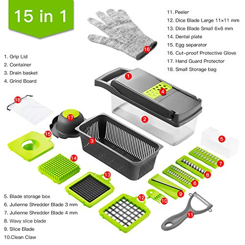 Multiple Vegetable Chopper, Onion Chopper with Large Container,15 in 1