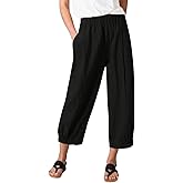 utcoco Women's Cropped Harem Pants Elastic Waist Casual Loose Fit Cotton Capris with Pockets