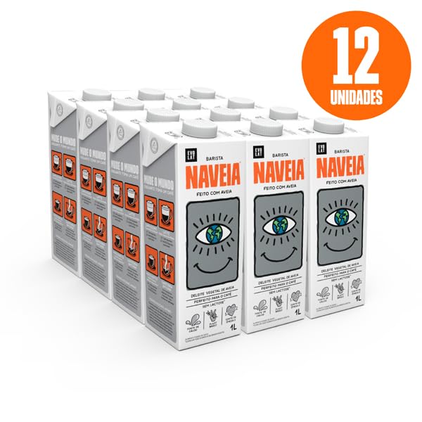 Naveia Pack 12x Leite Vegetal de Aveia Barista 1L - Para Café, Vegano, Sem Lactose e Sem Glúten