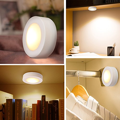 LEDERA Wireless LED Puck Lights, Kitchen Under Cabinet Lighting with Remote Control, Battery Powered Dimmable Closet Lights, 6 Pack