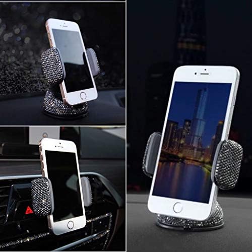 TISHAA Bling Rhinestone Universal Super Cute Very Stylish 360 Car Windshield Dashboard Mount Suction Adjustable Phone Holder for Easy View GPS Screen, iPhone & Android (Black 360)