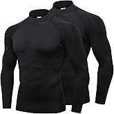 Mens 2 Pack Mock Turtleneck Compression Shirt Long Sleeve Sports Undershirt Athletic Baselayer Running T-Shirt