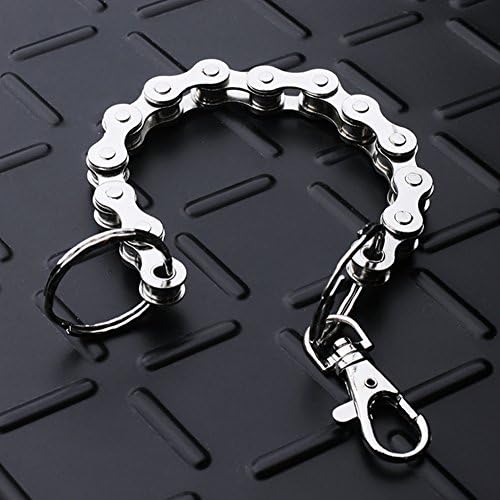 Silver Tone Bicycle Bike Chain Keychain For Biker, Heavy Metal &amp; Hip Hop Lovers (9.5" Long)