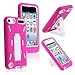 Pink / White Hybrid Rugged Hard Silicone Case Cover w/ Stand for Apple iPod Touch 5th Generation 5G 5
