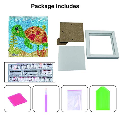 ParNarZar Small and Easy DIY 5d Diamond Painting Kits Mosaic Making with White Frame for Kids - Little Turtle 6X6inches (Renewed) - Thumbnail 6