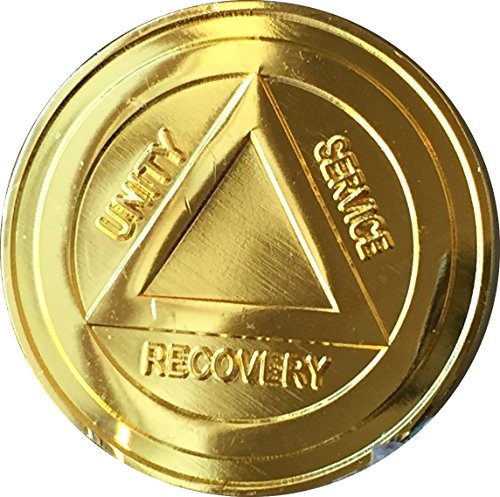 AA Logo Circle Triangle Gold Colored Medallion Unity Service Recovery Serenity Prayer Chip