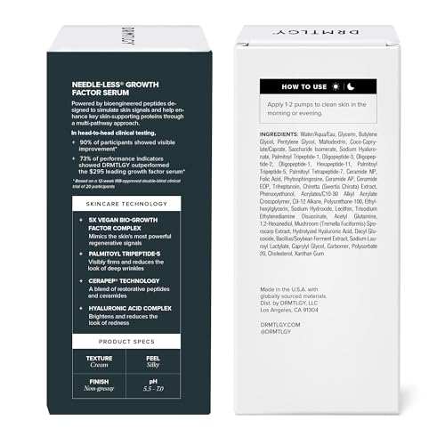 DRMTLGY Needle-less Growth Factor Serum for Face – Multi-Peptide & Hyaluronic Acid Facial Serum, Firming & Lifting, Skin Barrier Support & Wrinkle Care