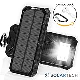 Premium Solar Phone Charger Power Bank 10000mAh SOLARTECH Waterproof Solar Battery Charger, With Dual USB Port, LED Flashlight, For iPhone, Samsung, Perfect for Hiking, Camping, Poolside (Black)