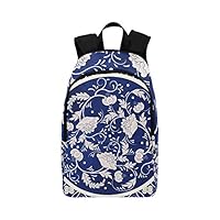 HTJZH Ancient Chinese Blue and White Porcelain Casual Daypack Travel Bag College School Backpack for Mens and Women