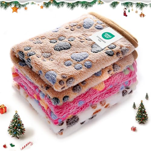 Photo 1 of 1 Pack 3 Blankets Super Soft Fluffy Premium Fleece Pet Blanket Flannel Throw for Dog Puppy Cat Paw Brown/Pink/White Small(23x16 inch)