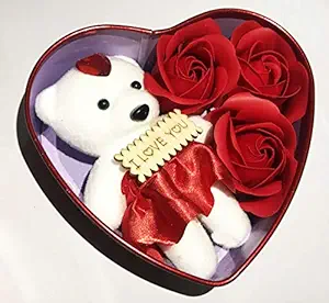 Yashvaid Heart Shape Gift Box with Teddy & Rose