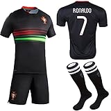 KID BOX® 2015 #7 Away Black Soccer Football Jersey Sportswear Team Polo Shirt & Short & Sock & Key Chain for Kids 3-14 Years