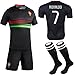 KID BOX® 2015 #7 Away Black Soccer Football Jersey Sportswear Team Polo Shirt & Short & Sock & Key Chain for Kids 3-14 Years