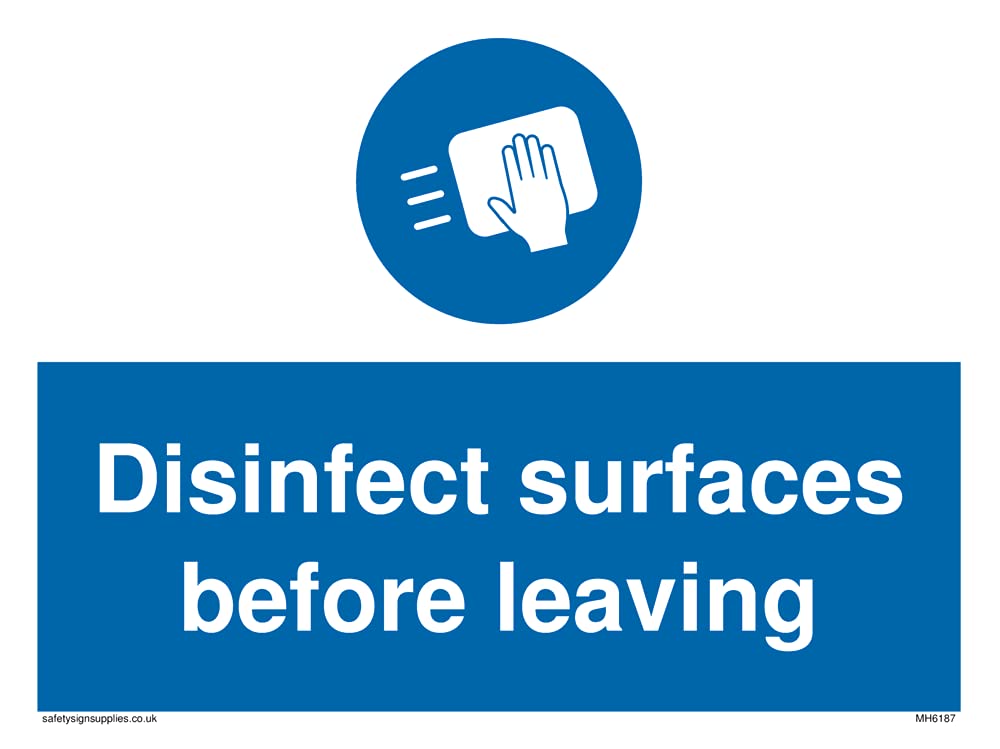 Pack of five - Disinfect surfaces before leaving Sign - 200x150mm - A5L