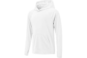 Poekuao Boys Rash Guard Long Sleeve Hoodie Swim Shirt with Pocket Youth Kids UPF 50+ Sun Protection Fishing Shirts Thumb Hole