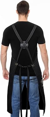 Darbermu Black Cotton Chef Apron Men Women 4 Pocket Adjustable Strap Cooking view 6