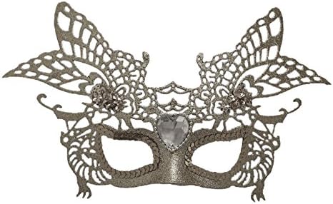 Ladies Gold Glitter Half Face Masquerade Ball Mask (Silver)