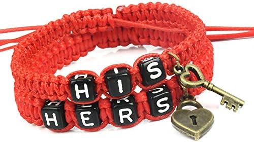 HisandHers[TM] Couples Bracelets Set Personalized for Lovers Anniversary Birthday Wedding Valentine's Day Gift (Red)
