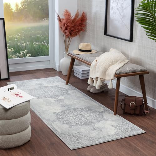 Livabliss Lola Kuta Vintage Rug, Living Room – 130x180 cm, Grey & Ivory