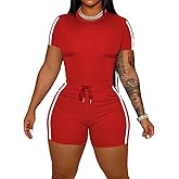 HBQ Women‘s 2 Piece Outfits Summer Sweatsuits Biker Short Workout Sets