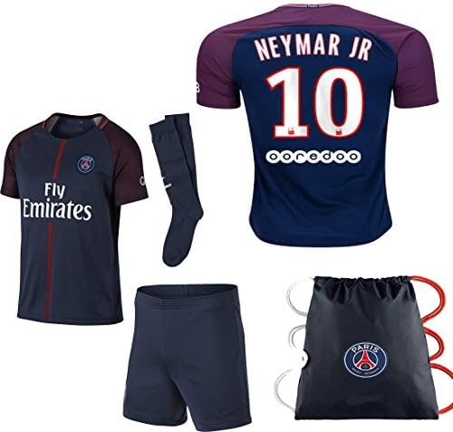 PSG Neymar Kid Youth 2017 / 18 17 2018 PSG Neymar Paris Saint Germaine REPLICA Home, Away Third Jersey Kit plus Soccer Bag Ages 2 - 12 (Neymar Home Jersey, Size 22 (Ages 4 - 5))