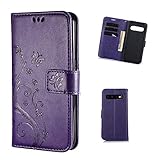 FLYEE Samsung S10e Case, Wallet Case Flip Case PU Leather [Kickstand] Emboss Butterfly Flower Folio Magnetic Protective Cover with Card Slots for Samsung Galaxy S10 Lite 5.8 inch Purple