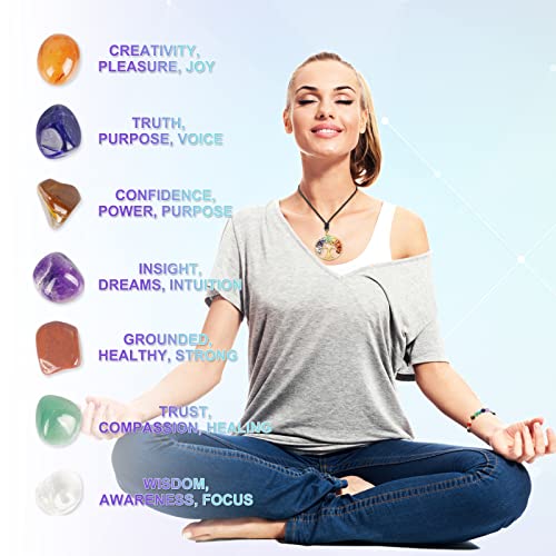 Healing Crystals Set NONKKY 7 Chakra Healing Crystal Stones Kit, Handmade-Woven Adjustable Rope, Healing Crystals Bracelet, 7 Chakra Tree of Life Necklaces for Valentine\'s Day, Yoga, Meditation