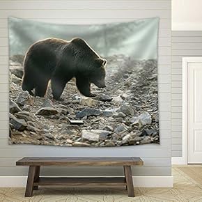 Big Brown Bear (Ursus Arctos) in The Forest - Fabric Wall Tapestry Home Decor - 51x60 inches