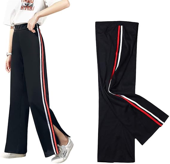 Amazon ユリカー レディース ジャージパンツ スポーツ ウェア ロングパンツ 春夏秋 ハイウェスト 体型カバー カジュアル 快適 裾ファスナー付きパンツ 大きいサイズ ロングパンツ 通販