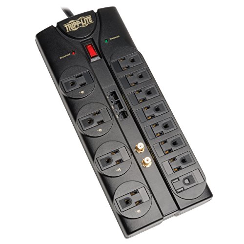 Tripp Lite 12 Outlet Surge Protector Power Strip Tel/Modem/Coax/Ethernet 8ft Cord Right Angle Plug (TLP1208SAT)