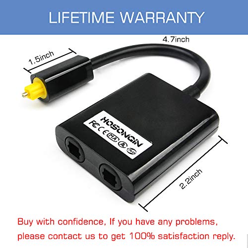 Digital Toslink Fiber Optical Audio Splitter Cable 1 in 2 Out, HOSONGIN Toslink Fiber Optic Adapter Cable,Fiber Converter, Digital Optical Audio Adapter Cable